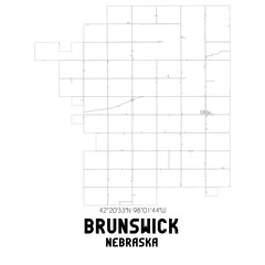Brunswick Nebraska. US street map with black and white lines.