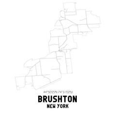 Brushton New York. US street map with black and white lines.