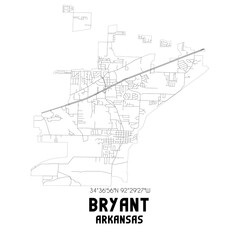 Bryant Arkansas. US street map with black and white lines.