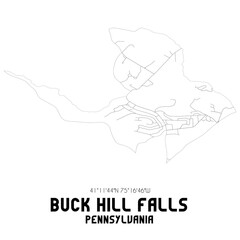 Buck Hill Falls Pennsylvania. US street map with black and white lines.