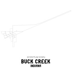 Buck Creek Indiana. US street map with black and white lines.
