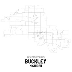 Buckley Michigan. US street map with black and white lines.