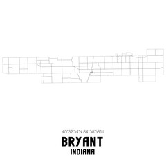 Bryant Indiana. US street map with black and white lines.