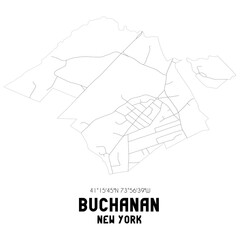 Buchanan New York. US street map with black and white lines.