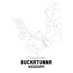 Buckatunna Mississippi. US street map with black and white lines.