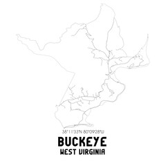 Buckeye West Virginia. US street map with black and white lines.
