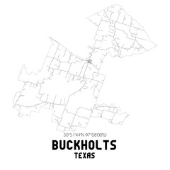 Buckholts Texas. US street map with black and white lines.