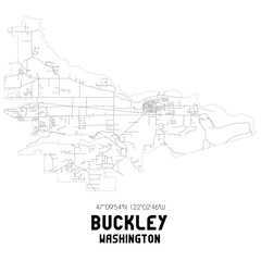 Buckley Washington. US street map with black and white lines.