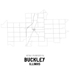 Buckley Illinois. US street map with black and white lines.