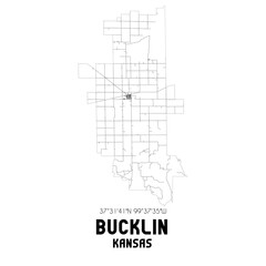 Bucklin Kansas. US street map with black and white lines.