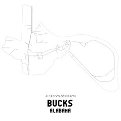 Bucks Alabama. US street map with black and white lines.