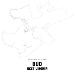 Bud West Virginia. US street map with black and white lines.
