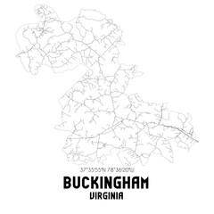 Buckingham Virginia. US street map with black and white lines.