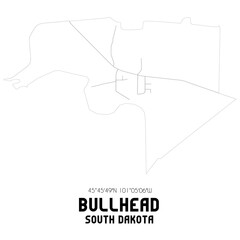 Bullhead South Dakota. US street map with black and white lines.