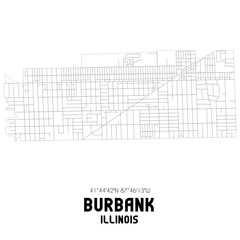 Burbank Illinois. US street map with black and white lines.