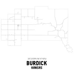 Burdick Kansas. US street map with black and white lines.
