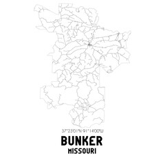 Bunker Missouri. US street map with black and white lines.