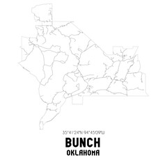 Bunch Oklahoma. US street map with black and white lines.