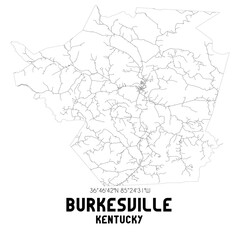 Burkesville Kentucky. US street map with black and white lines.