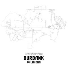 Burbank Oklahoma. US street map with black and white lines.