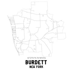 Burdett New York. US street map with black and white lines.