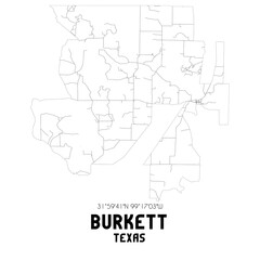 Burkett Texas. US street map with black and white lines.