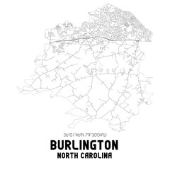 Burlington North Carolina. US street map with black and white lines.