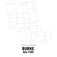 Burke New York. US street map with black and white lines.