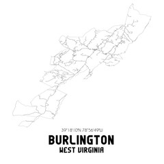 Burlington West Virginia. US street map with black and white lines.