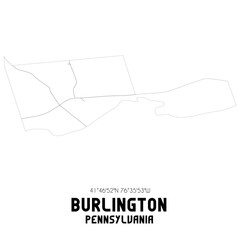 Burlington Pennsylvania. US street map with black and white lines.