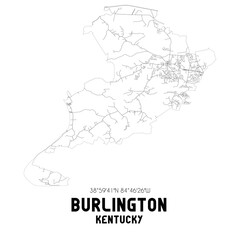 Burlington Kentucky. US street map with black and white lines.