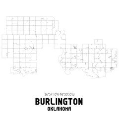 Burlington Oklahoma. US street map with black and white lines.