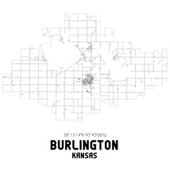 Burlington Kansas. US street map with black and white lines.