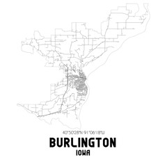 Burlington Iowa. US street map with black and white lines.