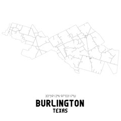 Burlington Texas. US street map with black and white lines.