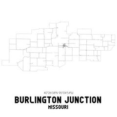 Burlington Junction Missouri. US street map with black and white lines.