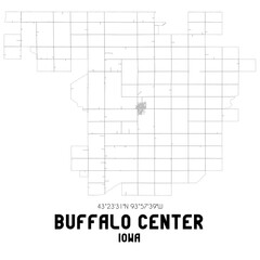 Buffalo Center Iowa. US street map with black and white lines.