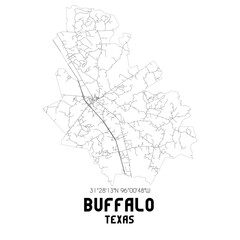 Buffalo Texas. US street map with black and white lines.