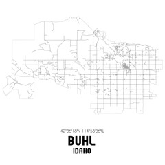 Buhl Idaho. US street map with black and white lines.