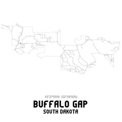 Buffalo Gap South Dakota. US street map with black and white lines.