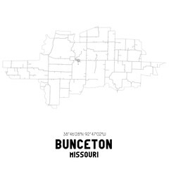 Bunceton Missouri. US street map with black and white lines.