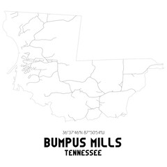 Bumpus Mills Tennessee. US street map with black and white lines.