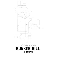 Bunker Hill Kansas. US street map with black and white lines.