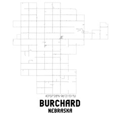 Burchard Nebraska. US street map with black and white lines.