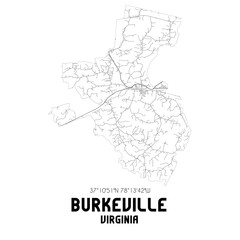 Burkeville Virginia. US street map with black and white lines.
