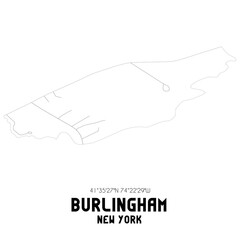 Burlingham New York. US street map with black and white lines.