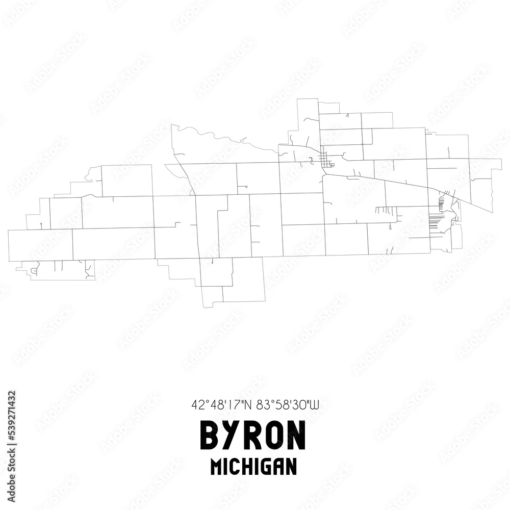 Wall mural byron michigan. us street map with black and white lines.