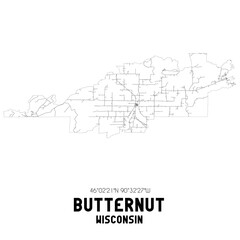 Butternut Wisconsin. US street map with black and white lines.