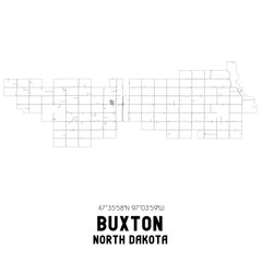 Buxton North Dakota. US street map with black and white lines.