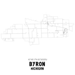Byron Michigan. US street map with black and white lines.